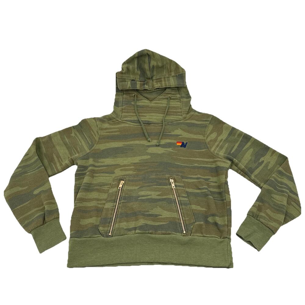 Aviator Nation Ninja Pullover‎ Hoodie XS Green Camo Zip Kangaroo Pocket